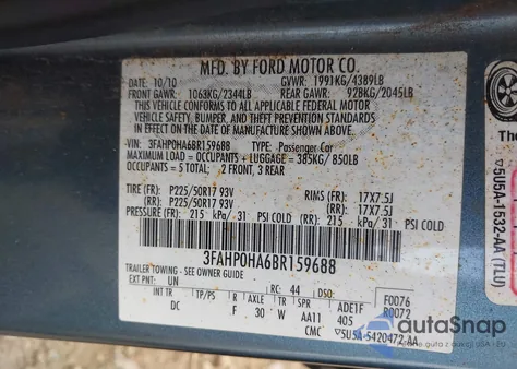 2011 Ford Fusion Se z USA, uszkodzony, nr VIN 3FAHP0HA6BR159688